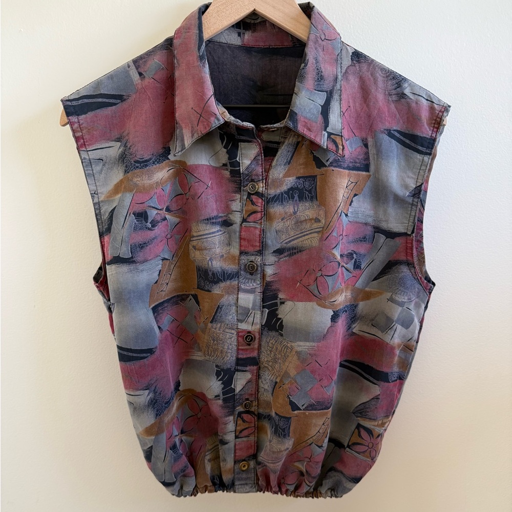 Vintage 80s Sleeveless Button Down Picasso Shirt
